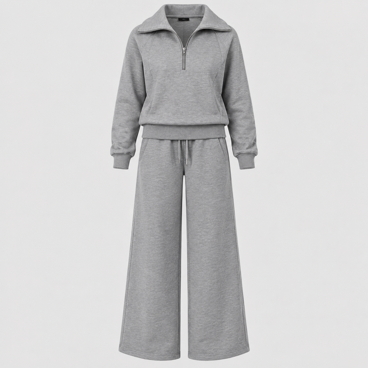 Joggingsæt med Lynlås - Todelt Loungewear med Vide Ben