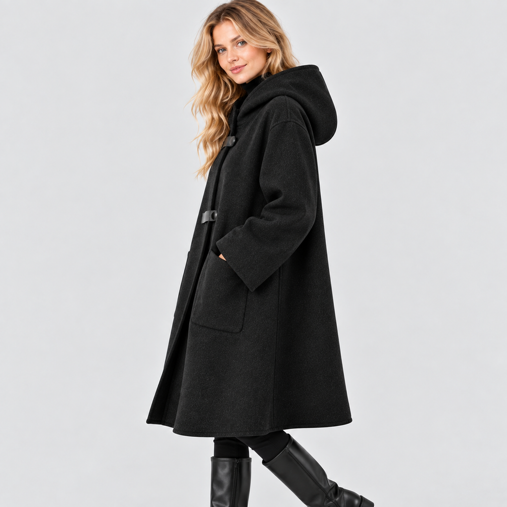 Lang Frakke i Uldlook - Wrap-Lukning med Revers