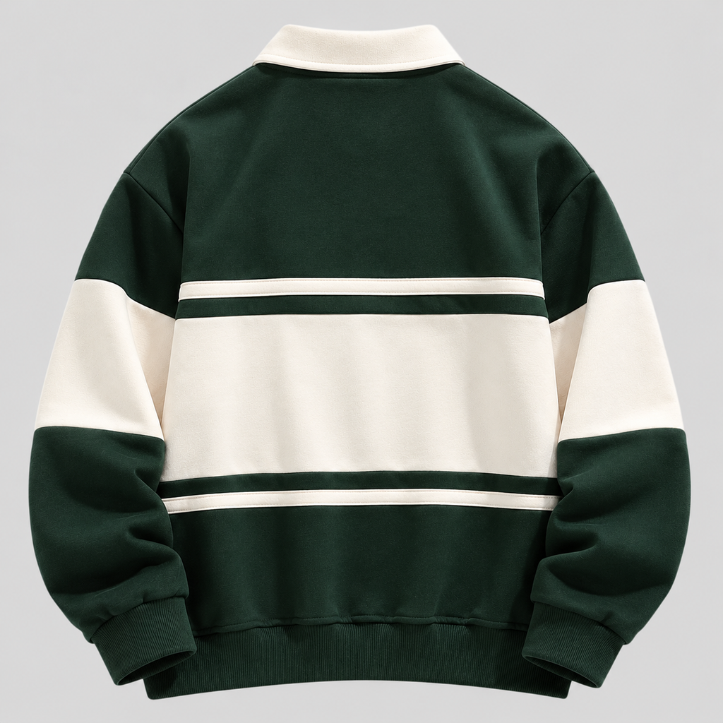 Polokrave Pullover til Herrer - Sweater med Kontraststriber