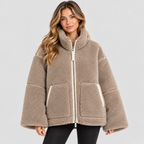Oversized Teddyfrakke til Damer - Revers, Påsyede Lommer