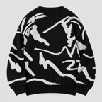 Graffiti Print Sweater til Herrer - Crew Neck Strik med Ribbede Manchetter