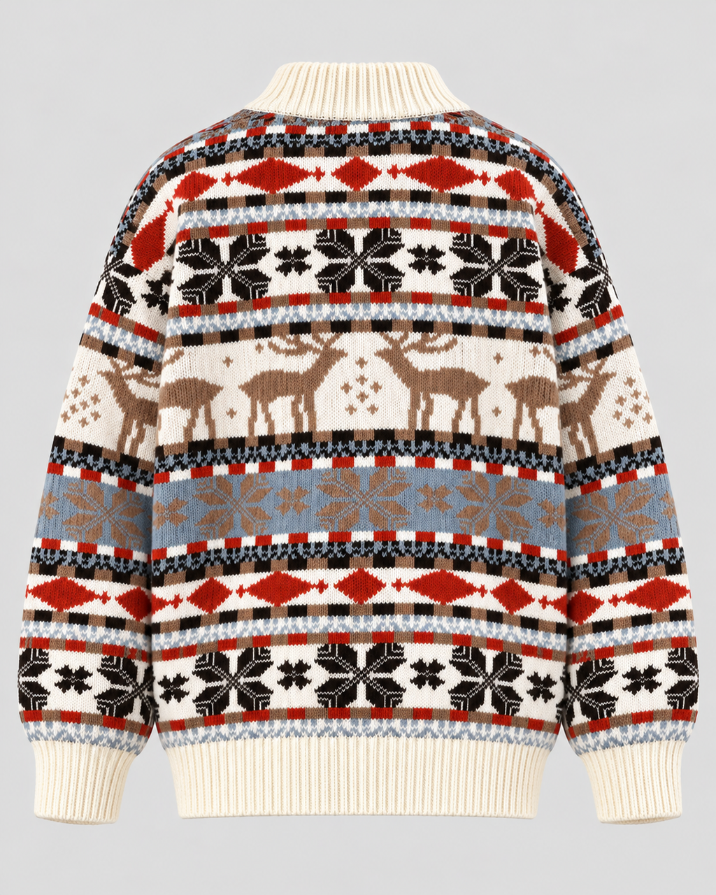 Fair Isle Rensdyrsweater til Damer - Snefnugsbånd, Ribbet Rund Hals