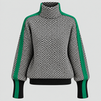 Strikket Sweater til Damer - Kontraststribe med Høj Krave