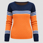 Colorblock Sweater til Damer - Rund Hals, Knapdetalje