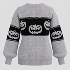 Græskarsweater til Damer - Strik med Uhyggeligt Ansigt til Halloween