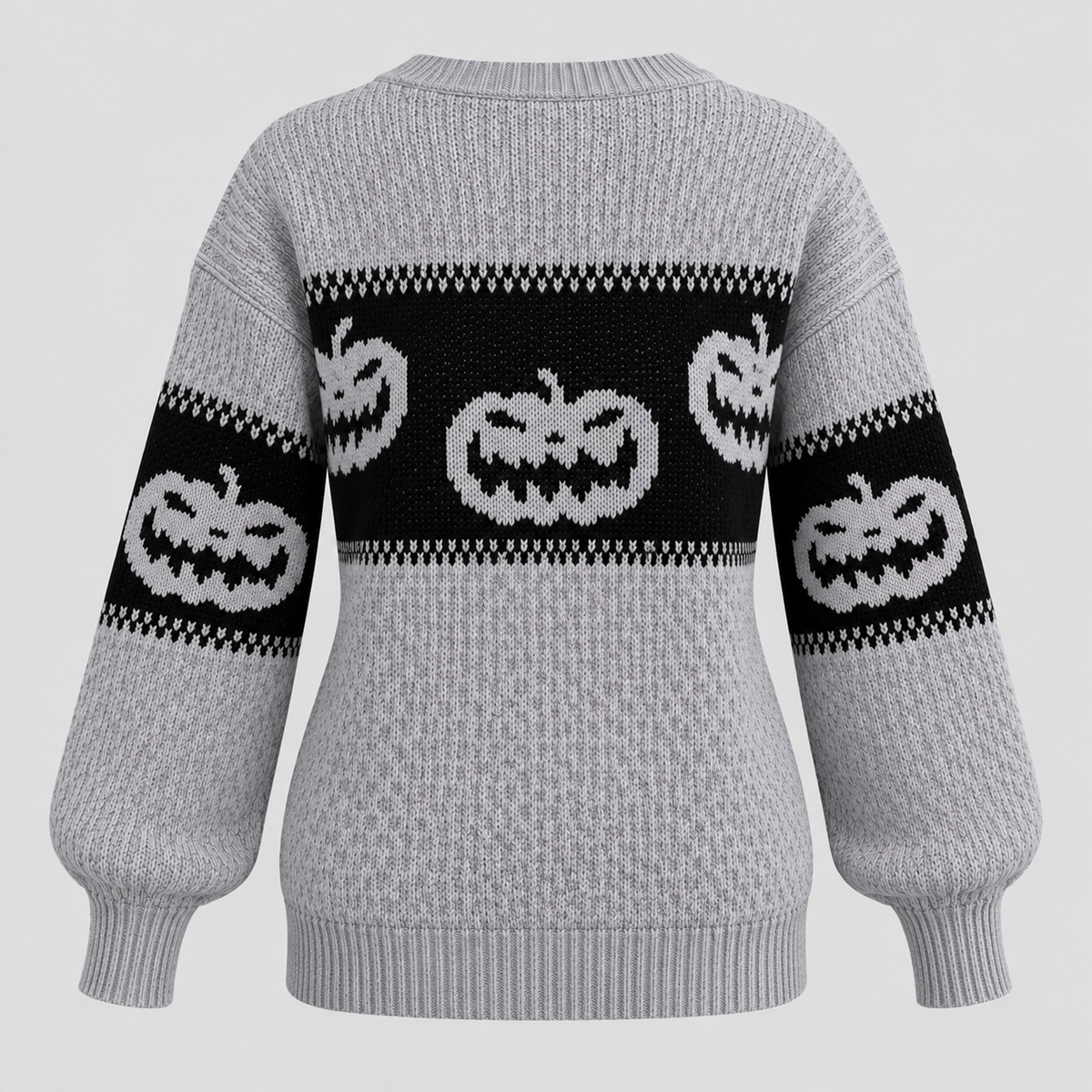 Græskarsweater til Damer - Strik med Uhyggeligt Ansigt til Halloween