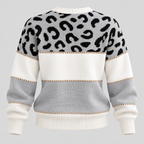 Strikket Sweater til Damer - Leopardprint med Colorblock-Felter