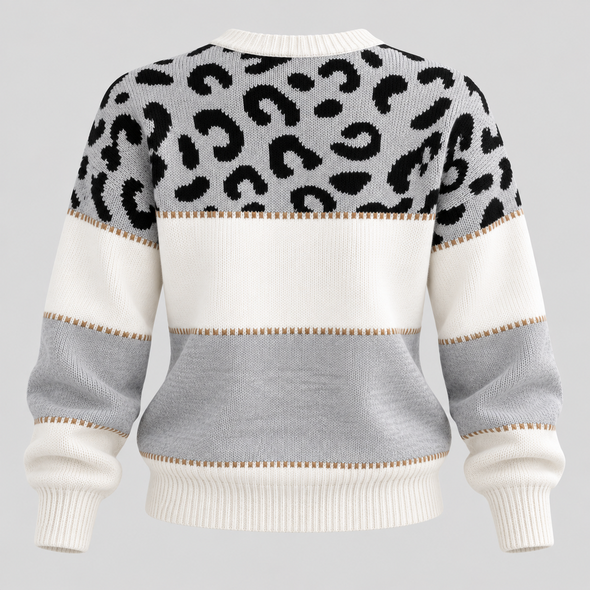 Strikket Sweater til Damer - Leopardprint med Colorblock-Felter