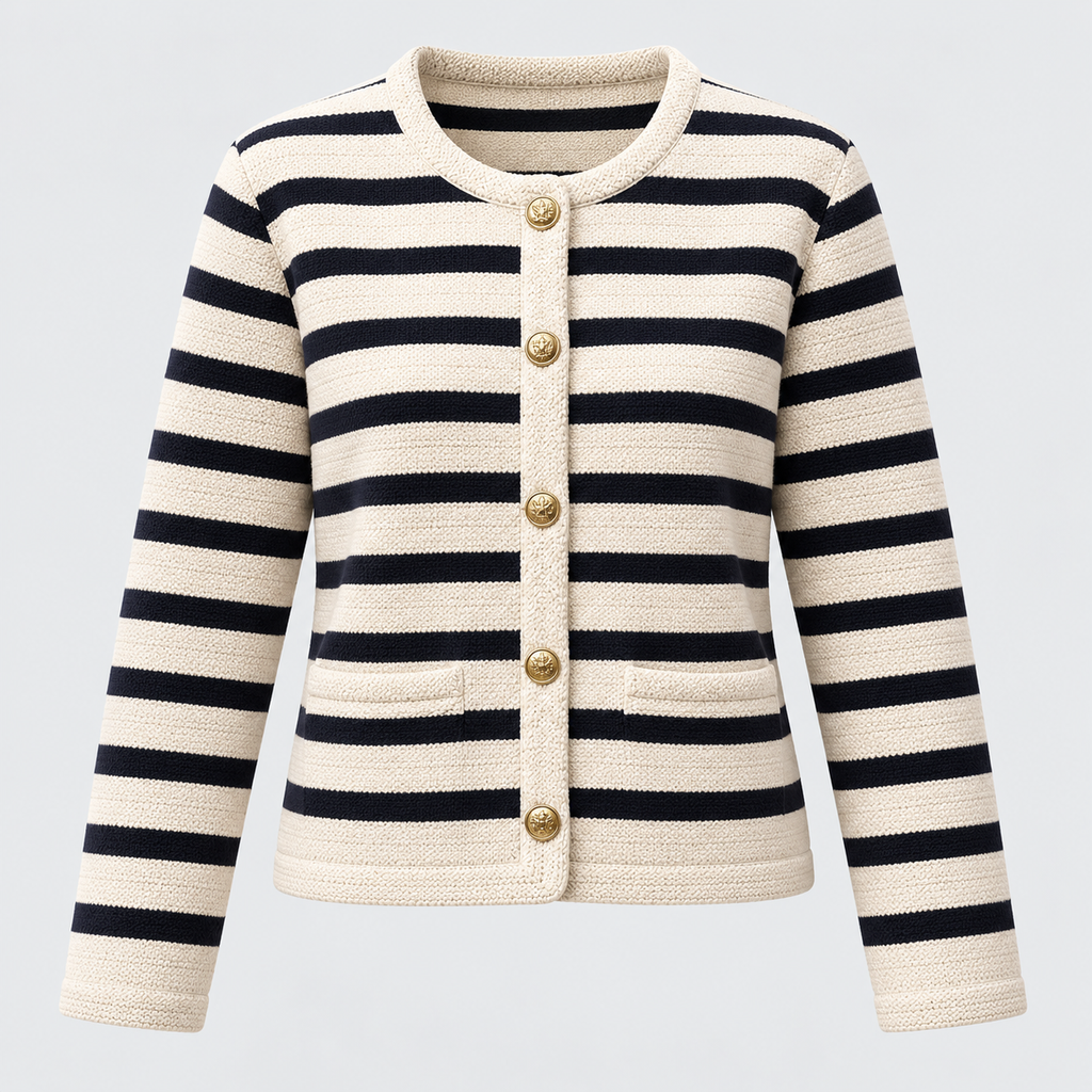Åben Front Stribet Cardigan - Blødt Blandingsstrik