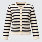Åben Front Stribet Cardigan - Blødt Blandingsstrik