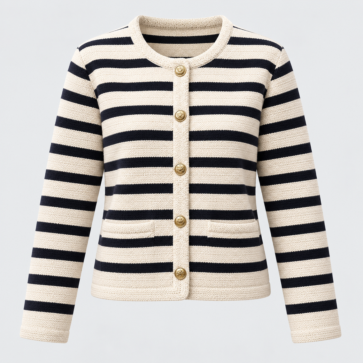 Åben Front Stribet Cardigan - Blødt Blandingsstrik