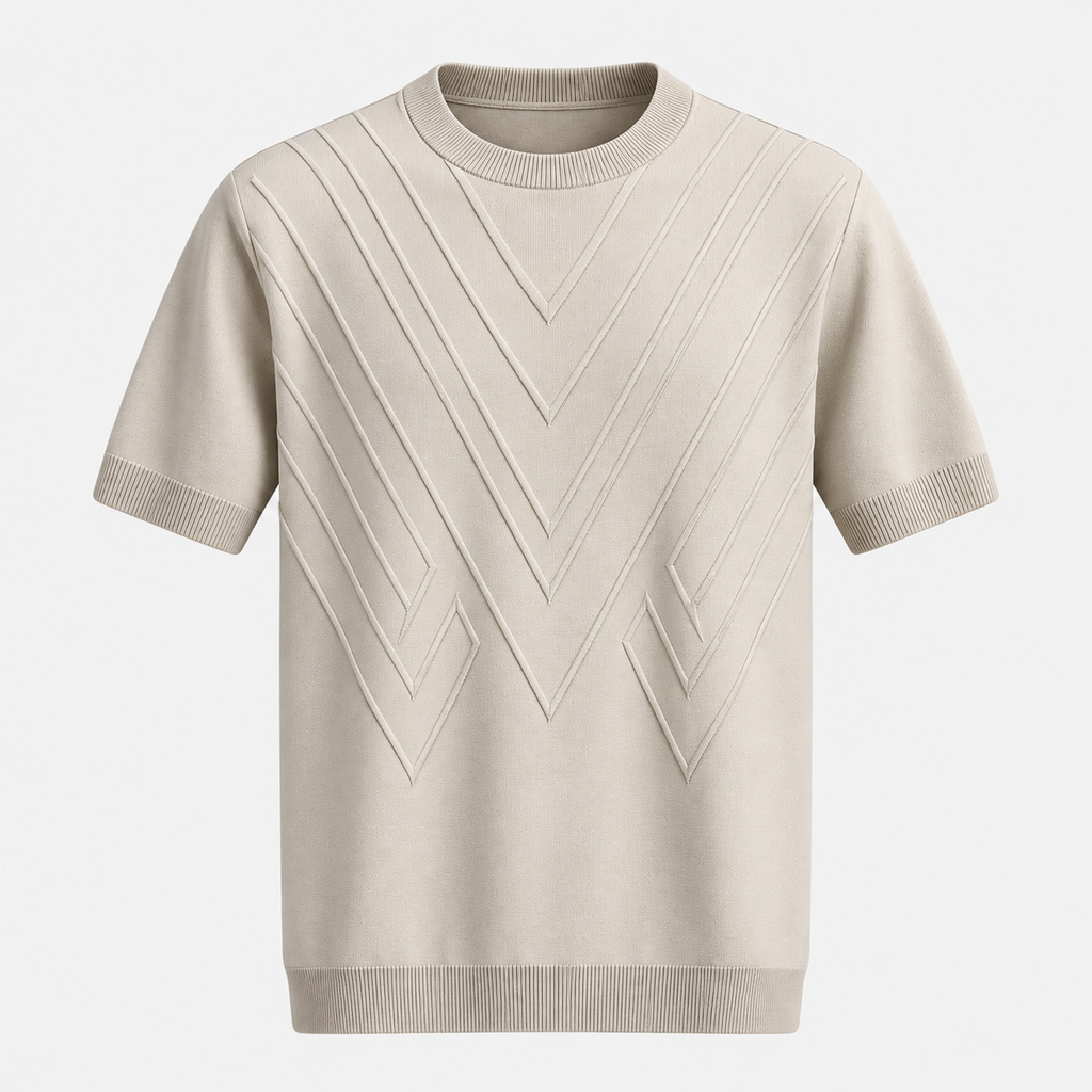 Herre Textureret Crew Neck T-Shirt – Chevronmønster Kort Ærme