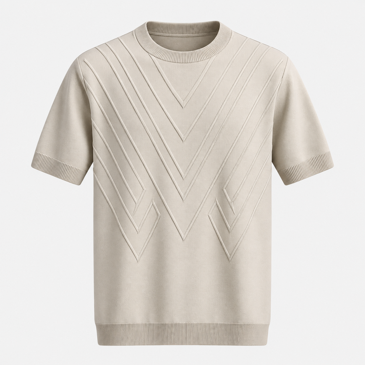 Herre Textureret Crew Neck T-Shirt – Chevronmønster Kort Ærme