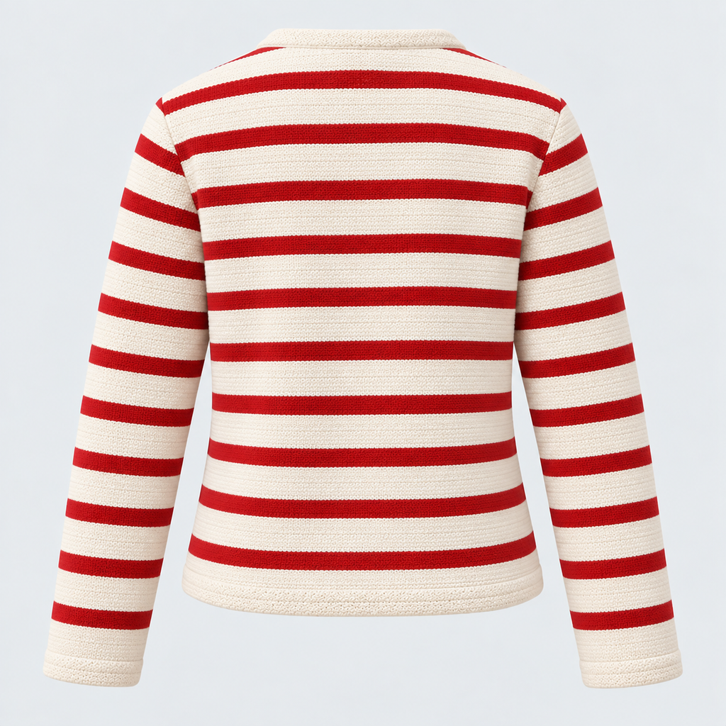 Åben Front Stribet Cardigan - Blødt Blandingsstrik