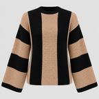 Stribet Sweater til Damer - Tan og Sort Blokstribet Strik