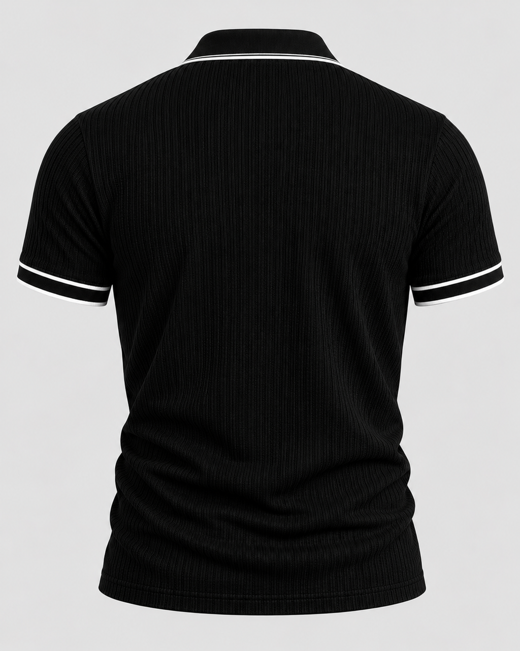 Strikket Poloshirt til Herrer - Kontrastkant, Kort Knaplukning