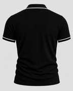 Strikket Poloshirt til Herrer - Kontrastkant, Kort Knaplukning