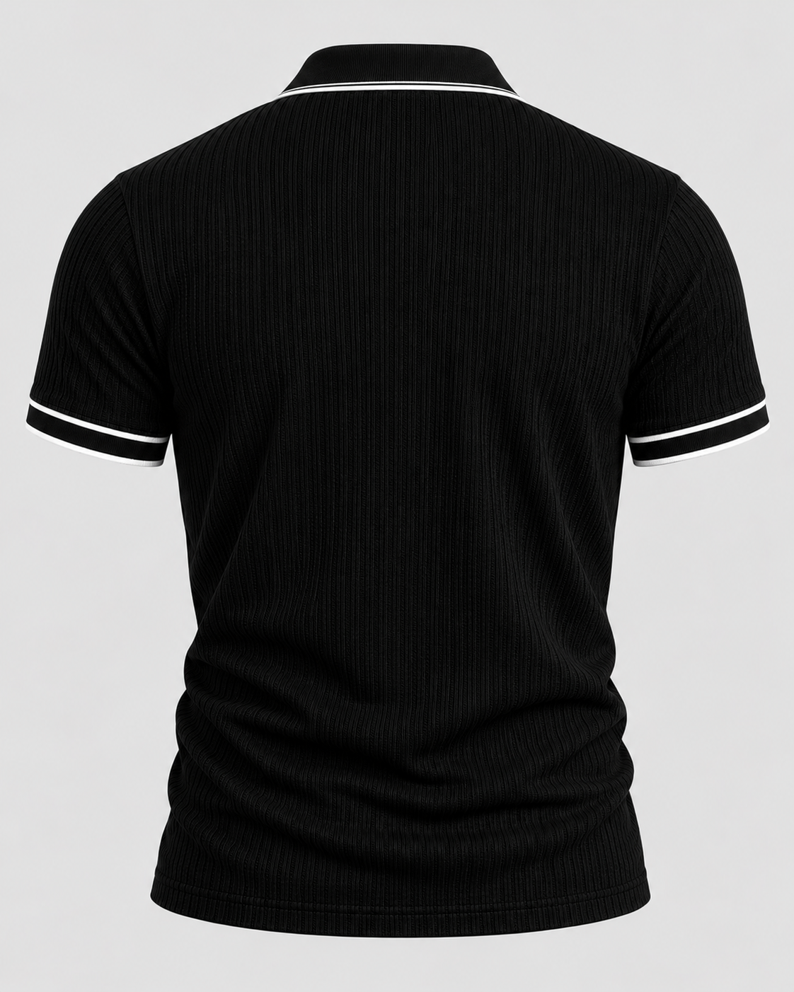 Strikket Poloshirt til Herrer - Kontrastkant, Kort Knaplukning