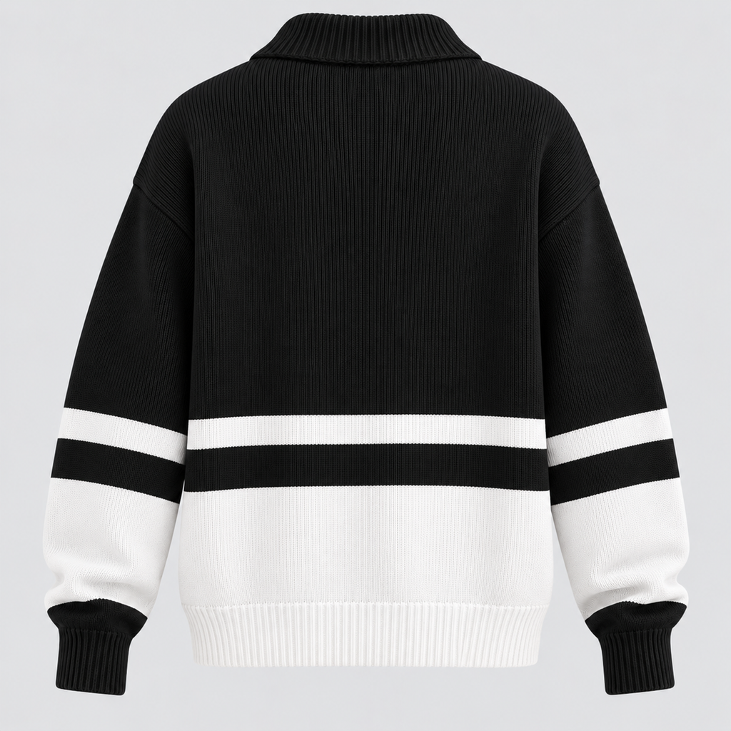 Stribet Sweater med Kort Lynlås til Damer - Colorblock Strik