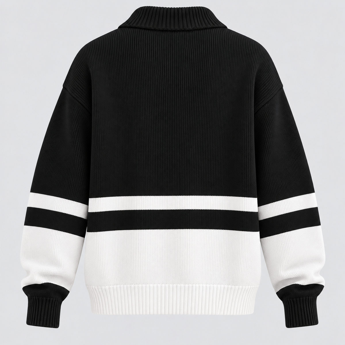 Stribet Sweater med Kort Lynlås til Damer - Colorblock Strik