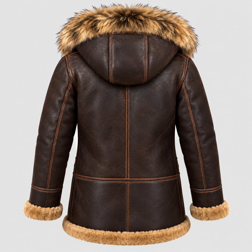 Hættejakke i Shearling-Stil - Mørkebrun, Fleeceforet