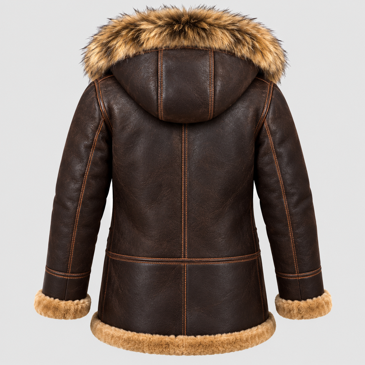 Hættejakke i Shearling-Stil - Mørkebrun, Fleeceforet