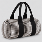 Hanekamsmønstret Barrel Bag til Damer - Cylindrisk Facon med Læderlook-Kant
