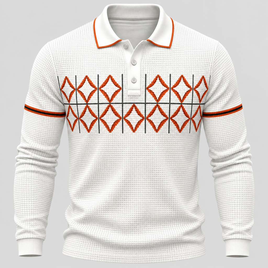 Herre Polosweater med Geometrisk Print - Treknaps Placket