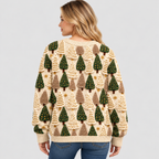 Fyrretræsprintet Sweater - Rund Hals, Oversized Strik
