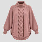 Chunky Strikket Sweater til Damer - Oversized Kabelstrik med Rullekrave