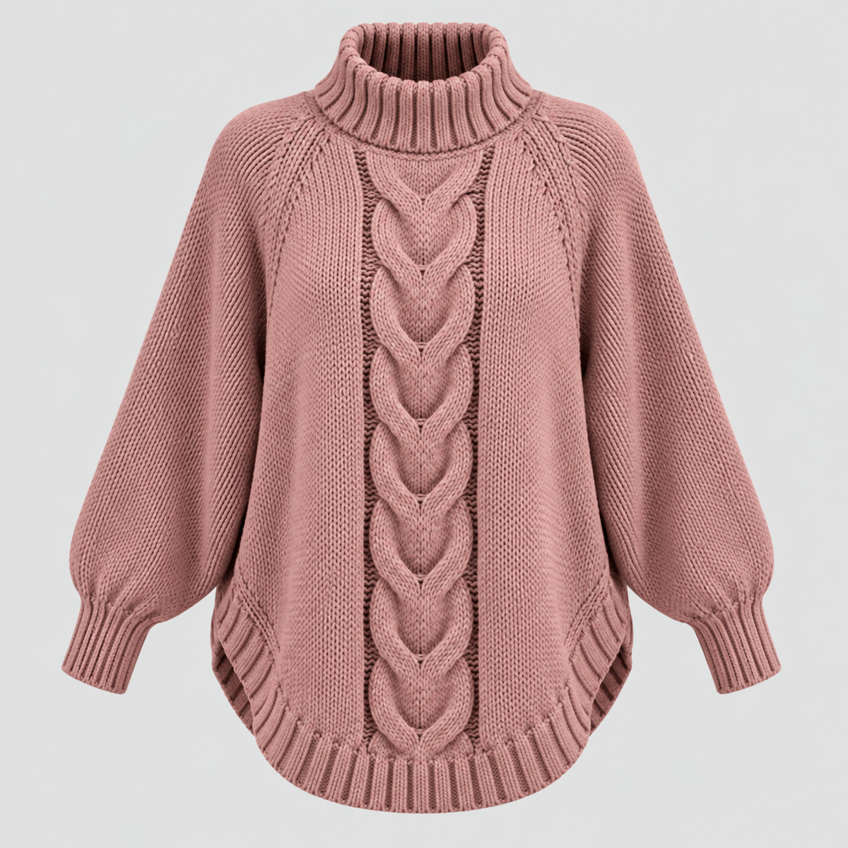 Chunky Strikket Sweater til Damer - Oversized Kabelstrik med Rullekrave