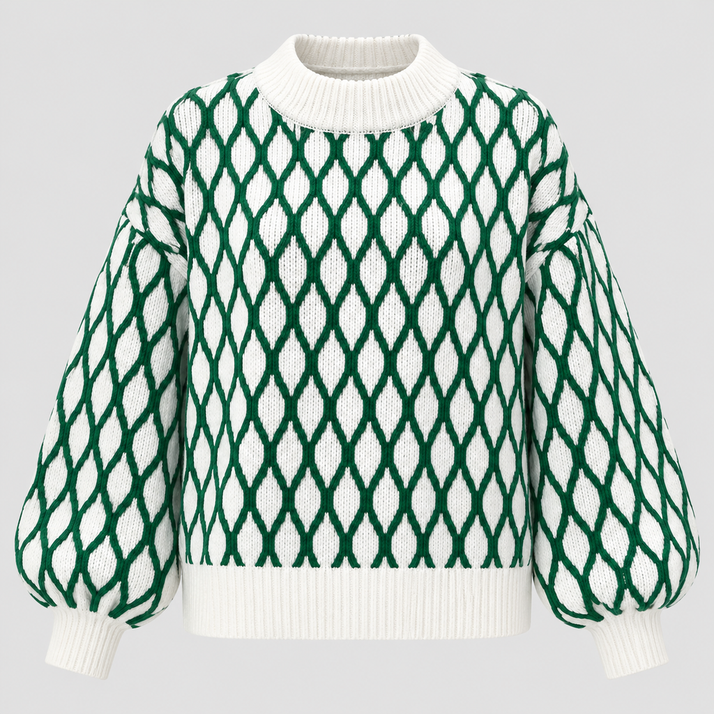 Rudemønstret Strikket Sweater til Damer - Åben Hæklestil