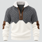 Half-Zip Pullover til Herrer - Kabelstrikpanel, Foret Ståkrave