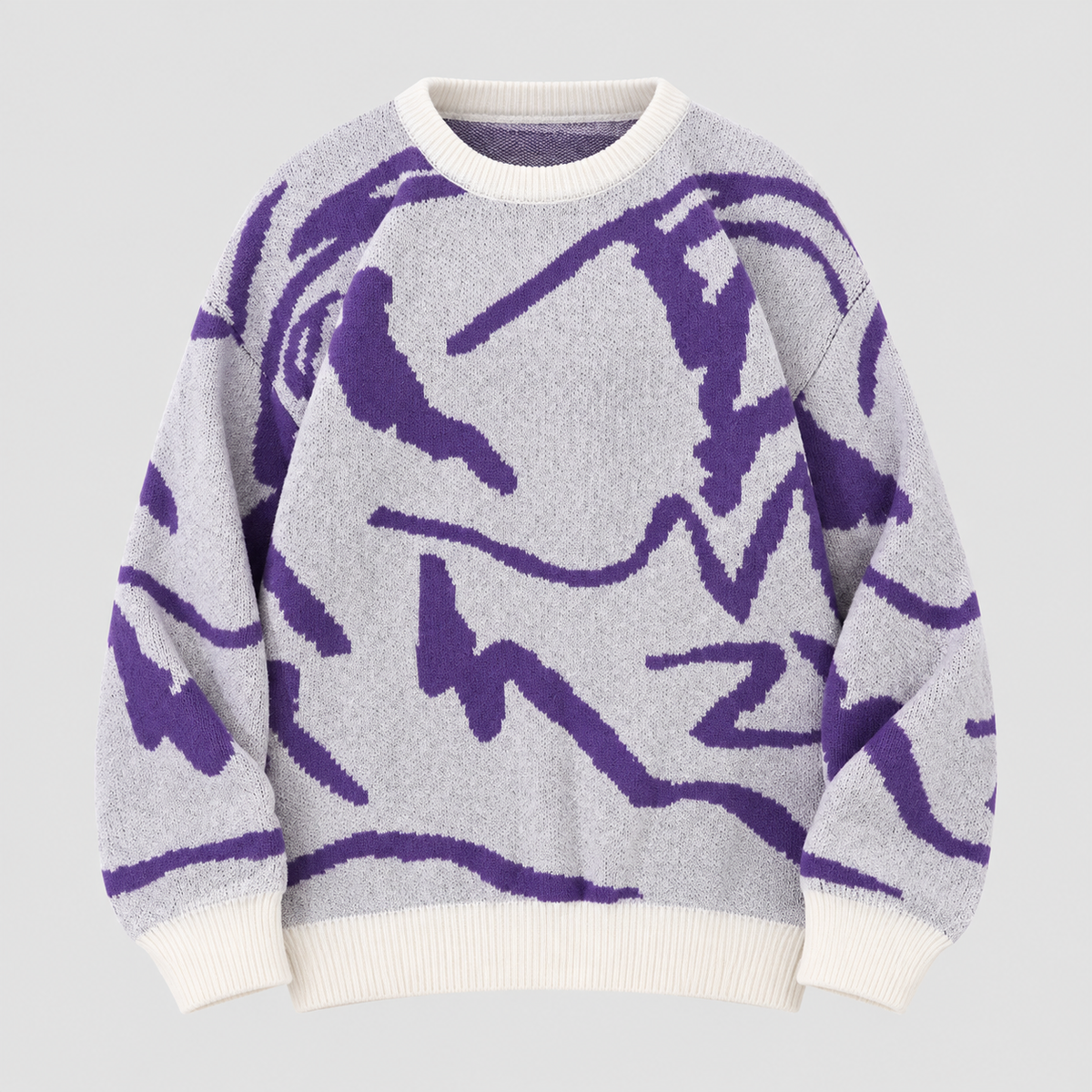 Graffiti Print Sweater til Herrer - Crew Neck Strik med Ribbede Manchetter