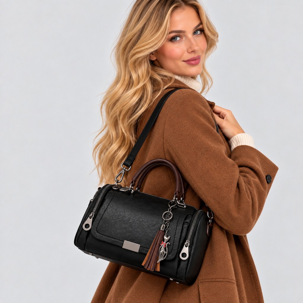 Boston-Taske - Vintagestil med Dobbelt Lynlås og Crossbodyrem