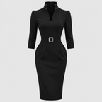 Bodycon-Kjole til Damer - V-Hals med Bæltet Høj Talje