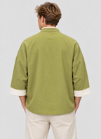 Overshirt med Mandarinkrave til Herrer - Knapsløjfer, Trekvartærmer