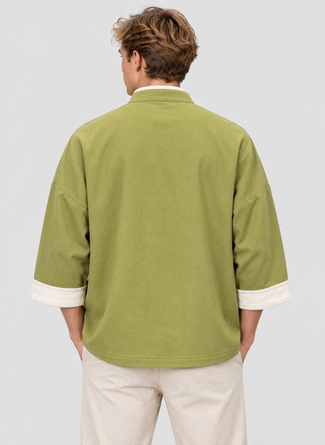 Overshirt med Mandarinkrave til Herrer - Knapsløjfer, Trekvartærmer