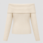 Off-Shoulder Sweater til Damer - Foldet Halsudskæring, Lange Ærmer