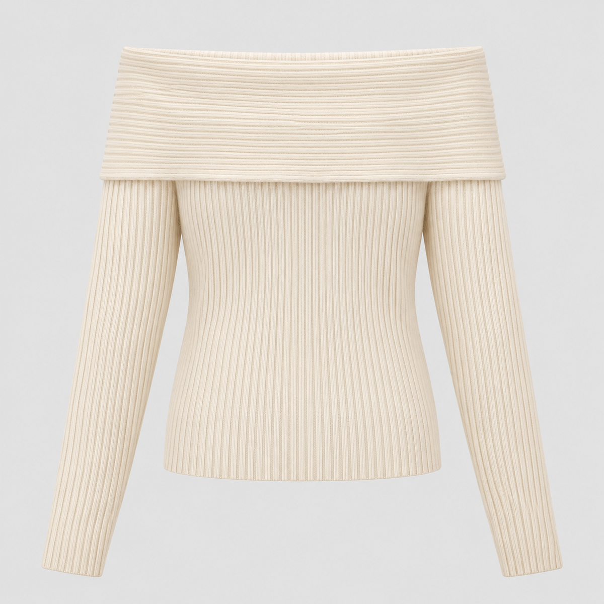 Off-Shoulder Sweater til Damer - Foldet Halsudskæring, Lange Ærmer