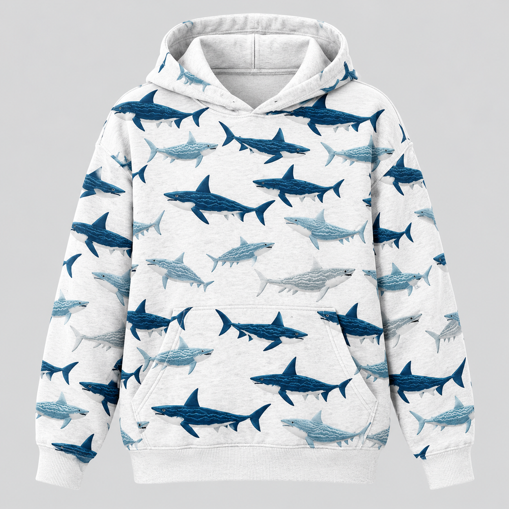 Hajprintet Hoodie til Damer - Oversized Strikpullover