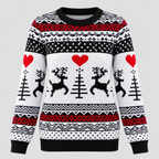 Julesweater med Rensdyr til Damer - Fair Isle Strik, Rund Hals