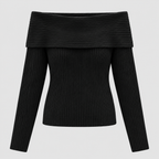 Off-Shoulder Sweater til Damer - Foldet Halsudskæring, Lange Ærmer