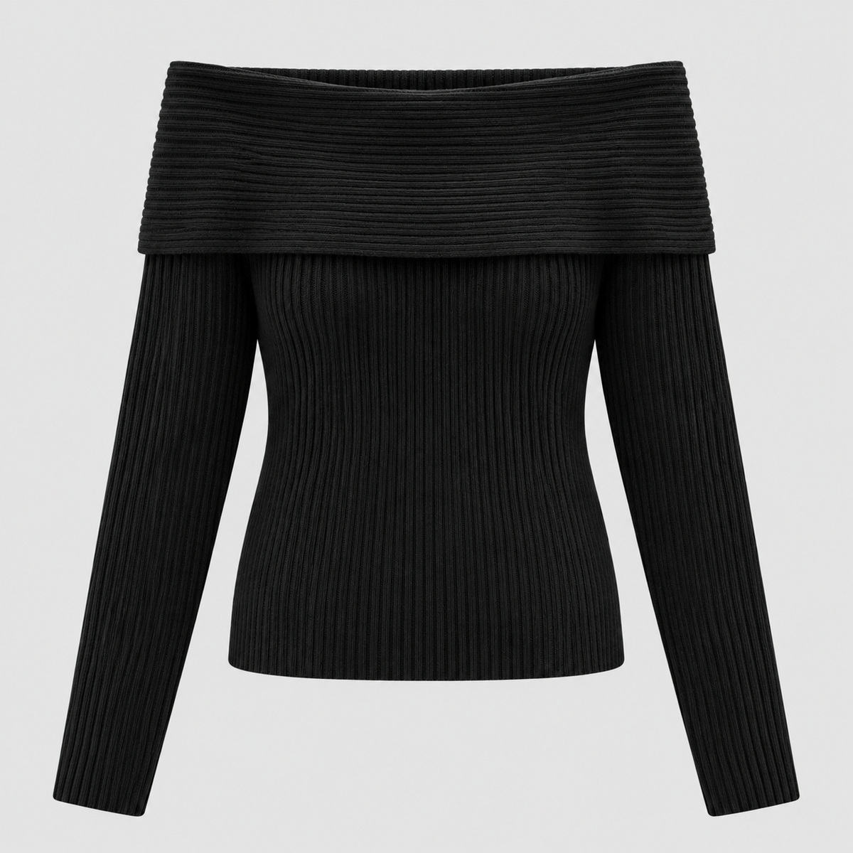 Off-Shoulder Sweater til Damer - Foldet Halsudskæring, Lange Ærmer