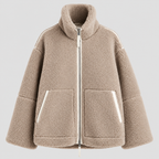 Oversized Teddyfrakke til Damer - Revers, Påsyede Lommer