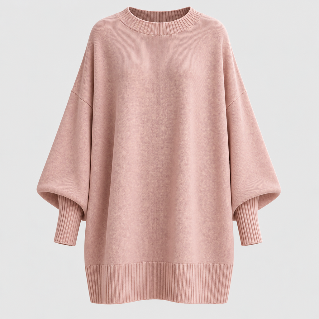 Oversized Poncho Sweater – Asymmetrisk Kant Ribbet Hals
