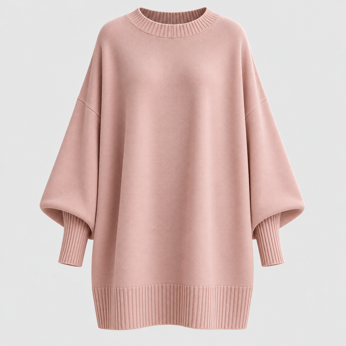 Oversized Poncho Sweater – Asymmetrisk Kant Ribbet Hals