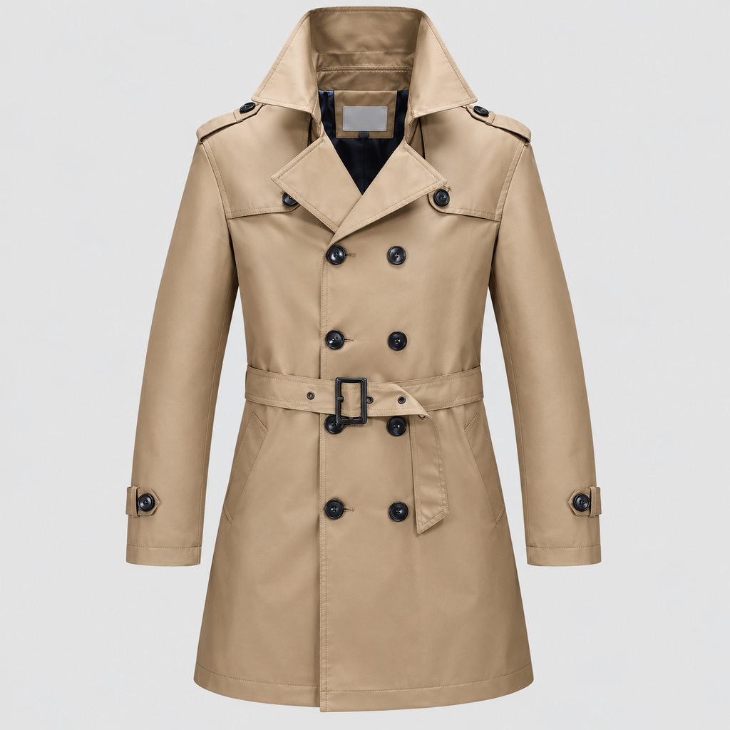 Dobbeltradet Trenchcoat - Bæltet Talje, Revers