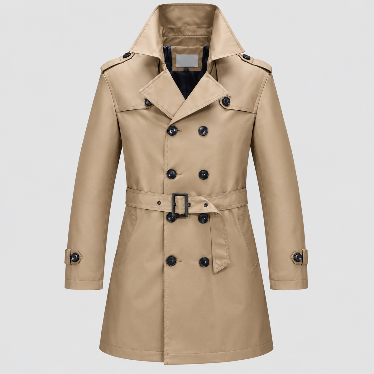 Dobbeltradet Trenchcoat - Bæltet Talje, Revers