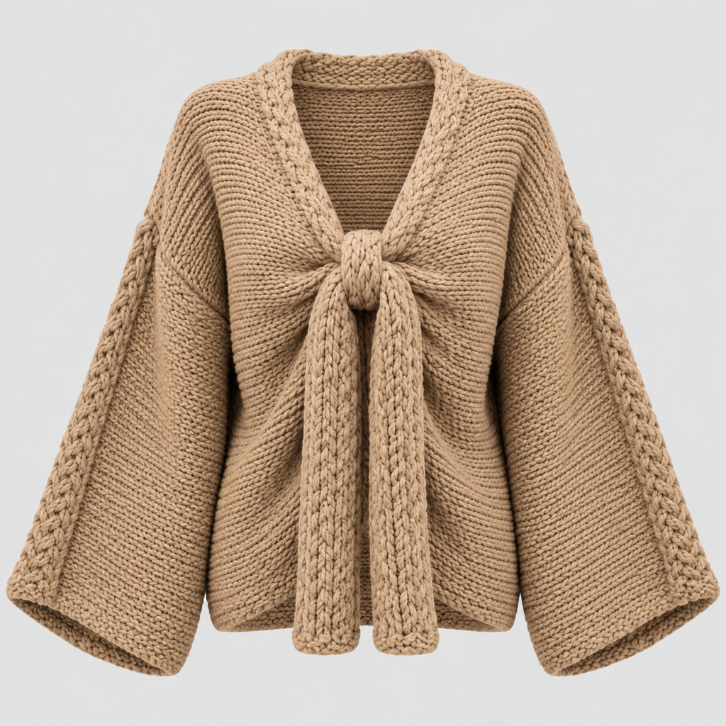 Luvet Cardigan til Damer - Åben Front, Oversized Strik
